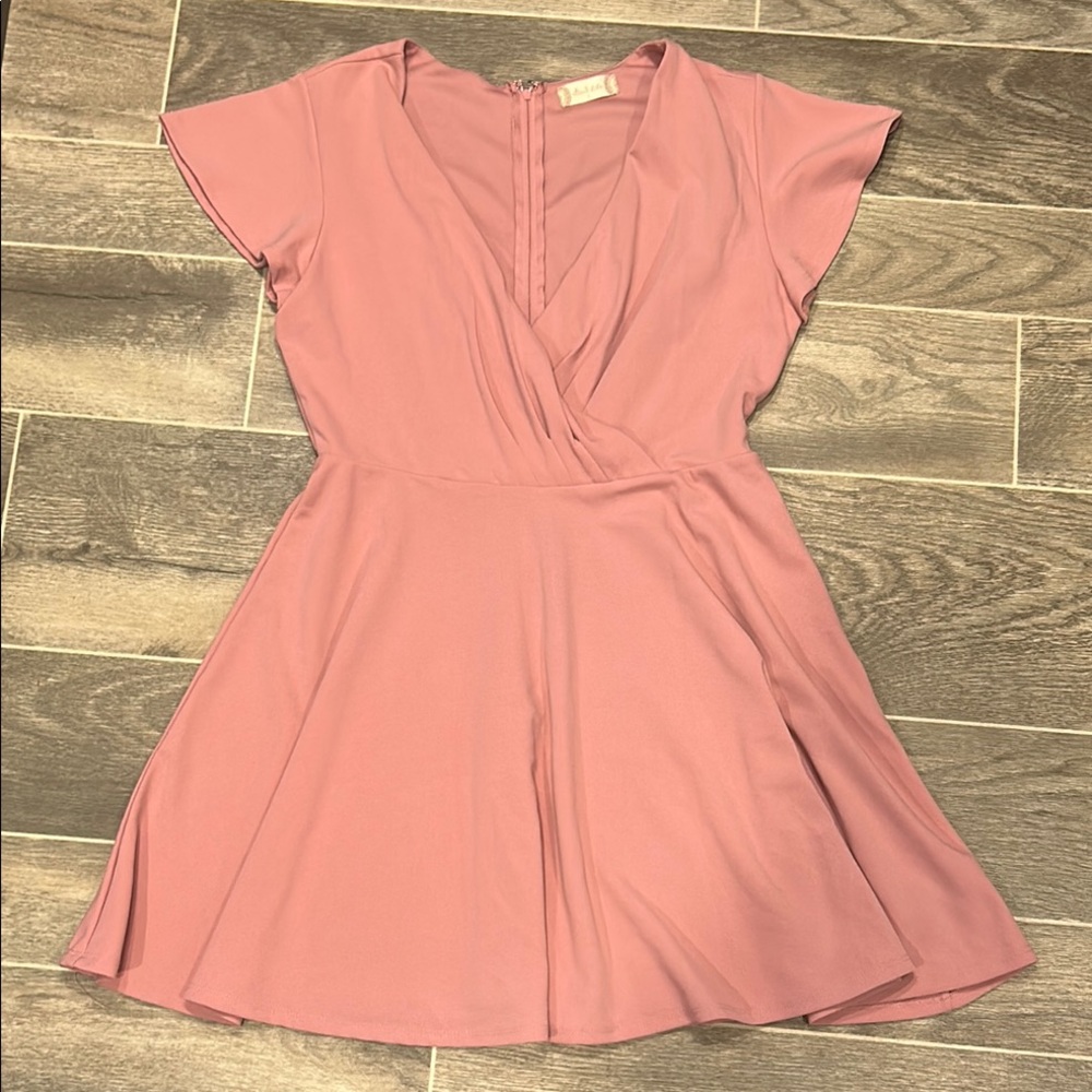 Elegant Rose Pink V Cut Summer Dress